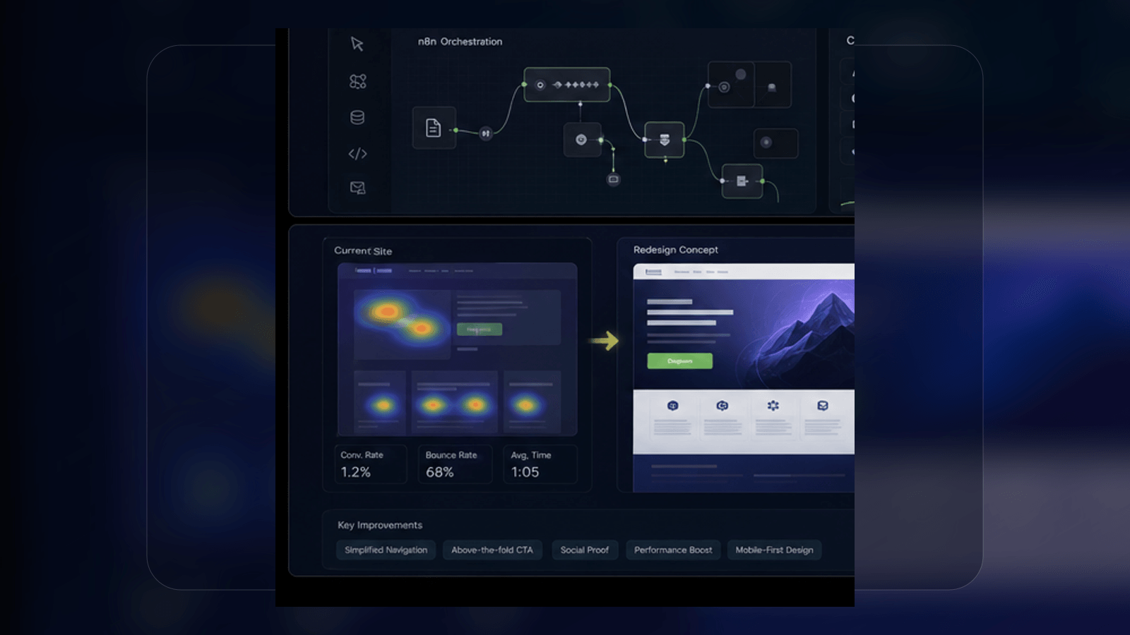 Local SEO map pack visibility interface with location pins, ranking panels, and city search signals